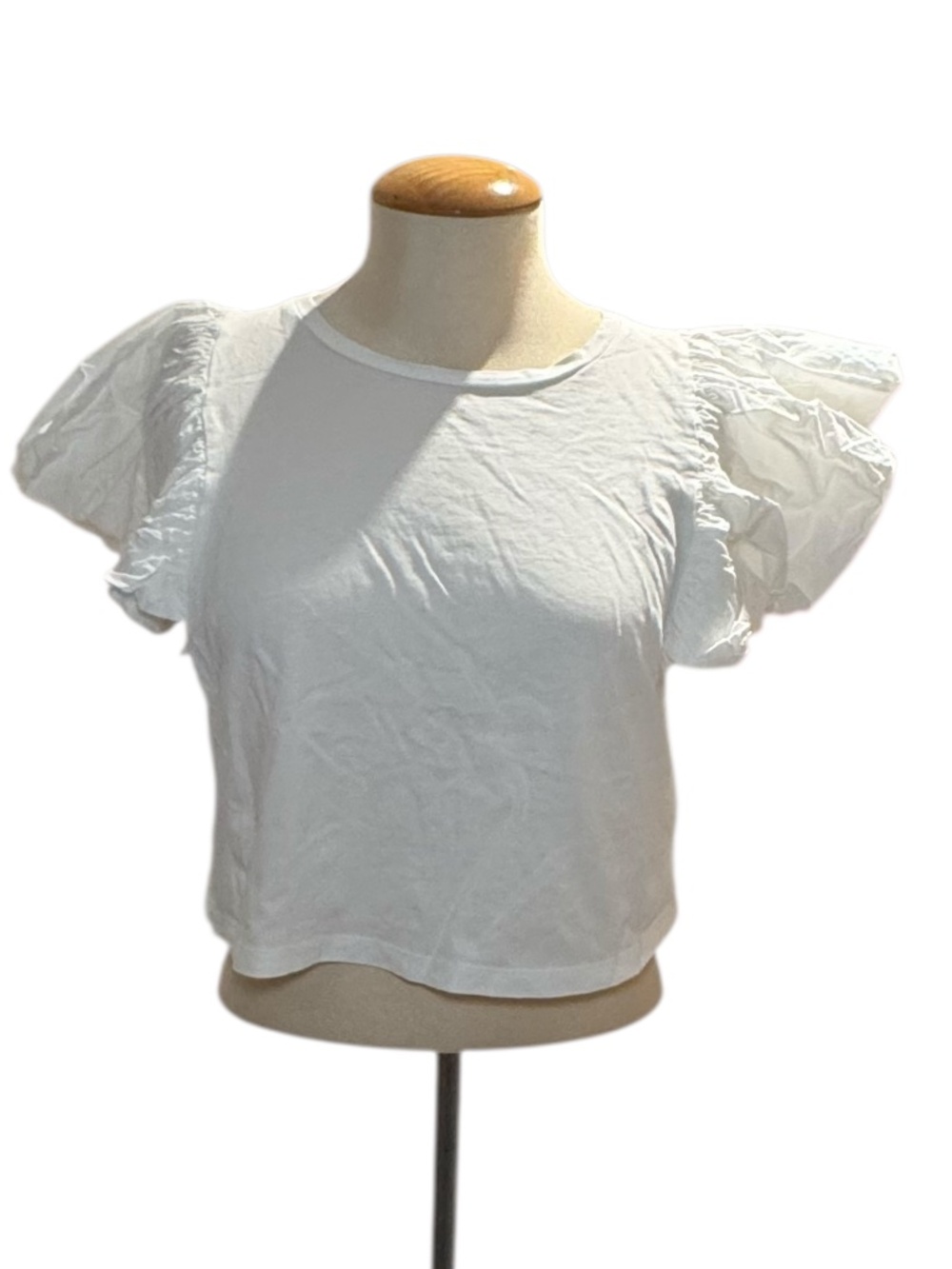 ZARA white rib short flutter sleeve tshirt - size small